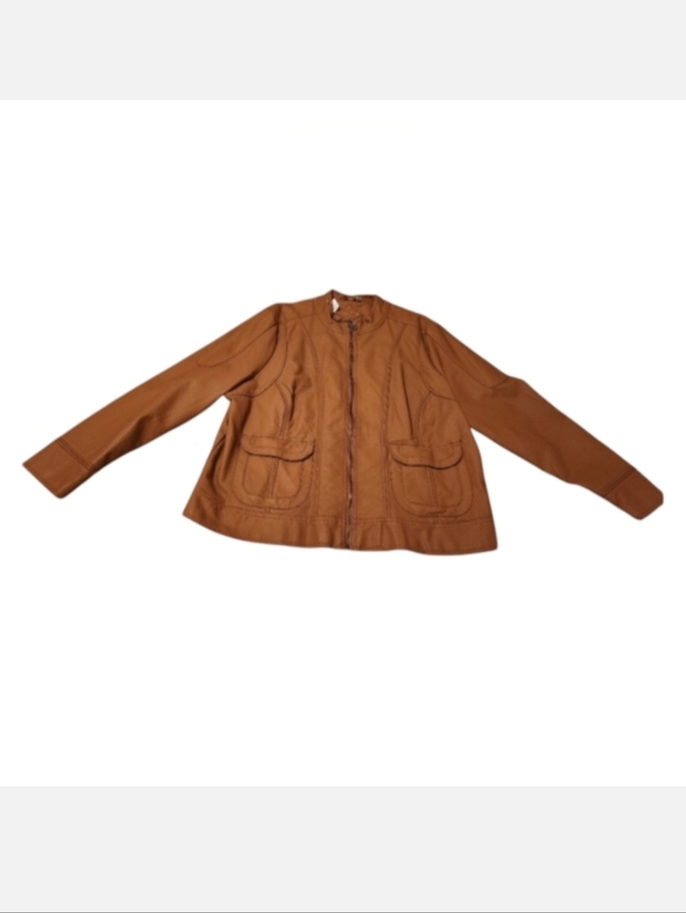 Women's 3X Jou Jou Brown Faux Leather Full-Zip Jacket